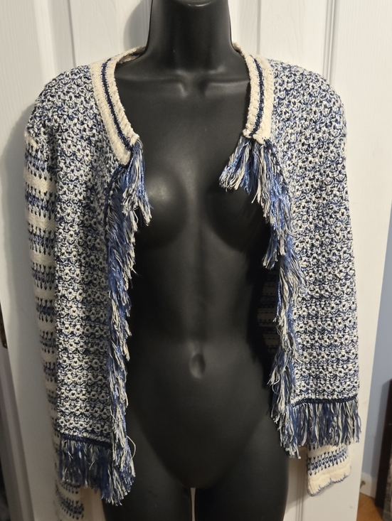 Pinko Jackets & Blazers - Pinko Striped Knit Open Cardigan in Navy and Cream